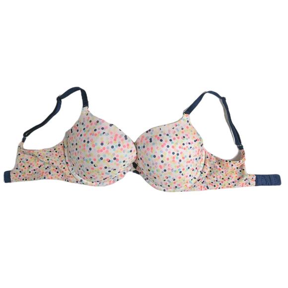 Victoria's Secret Polka Dot Navy Push Up Bra Pigeonnant Padded Size 34DD - Picture 2 of 7